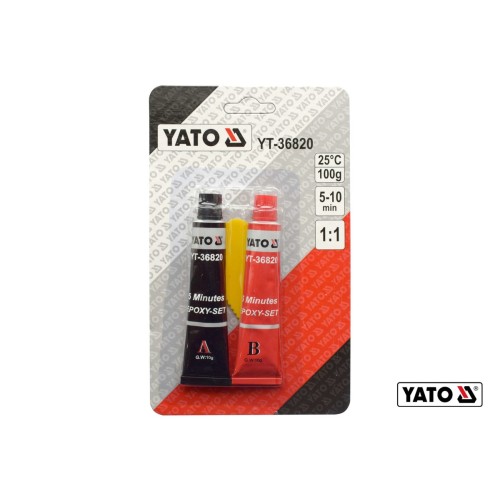 Клей 2-компонентний епоксидний YATO : схоплення- 5-10 хв, повна міцність- 12 год, в тюбиках по 10 г