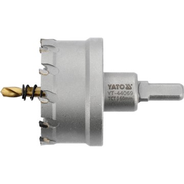 Свердло коронка по металу TCT YATO: Ø60 x 103 мм, товщ. до 25мм, з напрямним, 6-гран. хвост 3/8