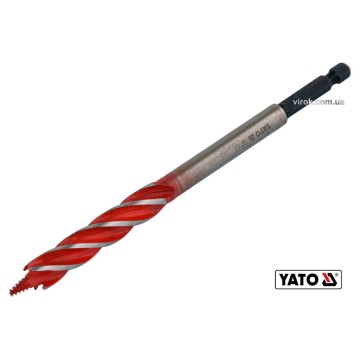 Свердло по дереву YATO : Ø= 12 мм, L= 165 мм, HRC 40-45 з 4 пругами, HEX- 1/4