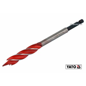 Свердло по дереву YATO : Ø= 14 мм, L= 165 мм, HRC 40-45 з 4 пругами, HEX- 1/4