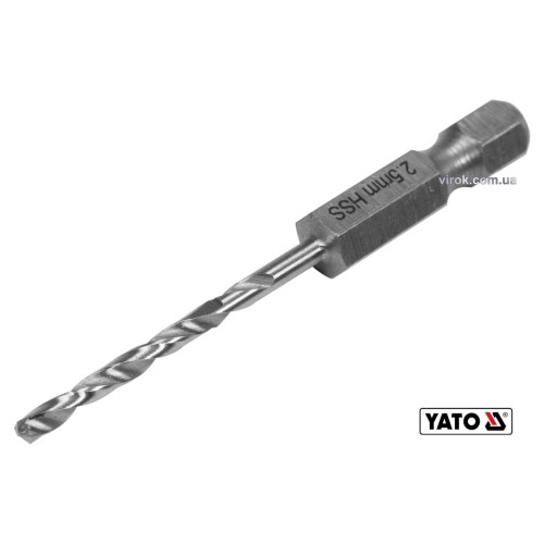 Свердло по металу YATO: HSS6542, Ø=2.5мм, HEX-1/4