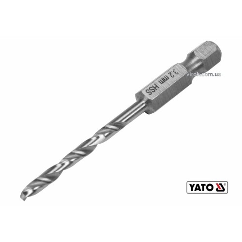 Свердло по металу YATO: HSS6542, Ø=3.2мм, HEX-1/4