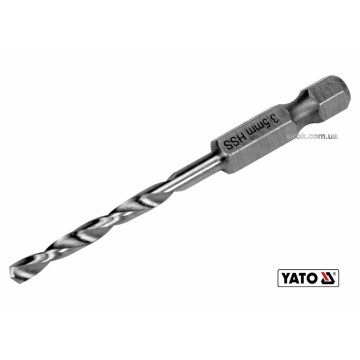 Свердло по металу YATO: HSS6542, Ø=3.5мм, HEX-1/4