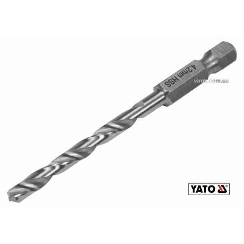 Свердло по металу YATO: HSS6542, Ø=4.2мм, HEX-1/4