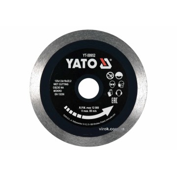Диск відрізний алмазний по гресу,склу, кераміці YATO Ø=125x1.6x10x22.2 мм,в мокрому  режимі [20/100]
