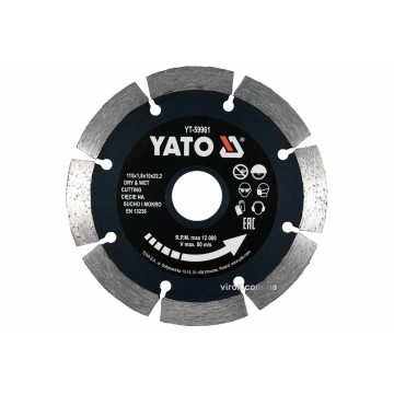 Диск відрізний алмазний по каменю і бетону YATO Ø=115x1.8x10x22.2 мм, в мокрому і сухому режимі [20]