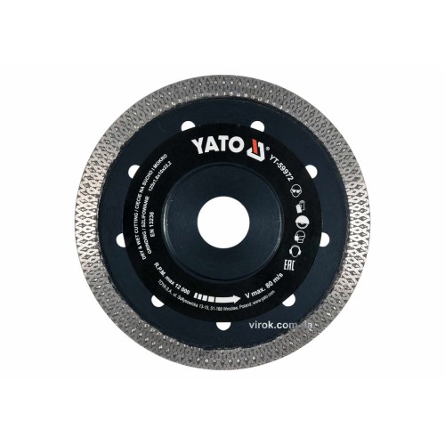 Диск відрізний алмазний YATO Ø= 125x1.6x10x22.2мм по гресу, склу, кераміці. мокрий/сухий різ[20/100]