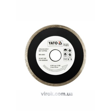 Диск алмазний суцільний YATO : Ø= 125x5,3x22,2 мм. H= 2,2 мм. для мокрої різки [20/160]