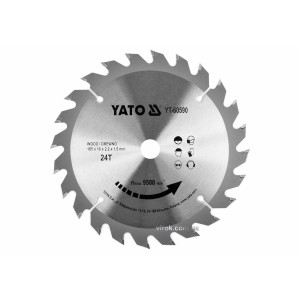 Диск пиляльний победітовий по дереву YATO: 165x16x2.2x1.5 мм, 24 зубці, R.P.M до 9500 1/хв [25/50]