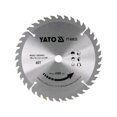 Диск победітовий по дереву YATO: 190х 16x 3.2x 2,2 мм, 40 зубів [10]