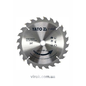Диск пиляльний победітовий по дереву YATO: 190х20x2.2x1.5 мм, 24 зубці, R.P.M. до 7100 1/хв [10]