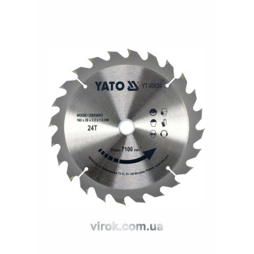 Диск пиляльний победітовий по дереву YATO: 190х20x2.2x1.5 мм, 24 зубці, R.P.M. до 7100 1/хв [10]