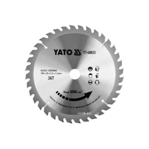 Диск пиляльний победітовий по дереву YATO: 190x20x2.2x1.5 мм, 36 зубців, R.P.M до 8500 1/хв [10/20]
