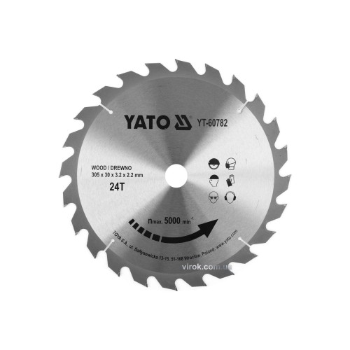 Диск пиляльний победітовий по дереву YATO: 305x30x3.2x2.2 мм, 24 зубці, R.P.M до 5000 1/хв [10]