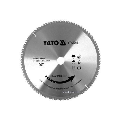 Диск пиляльний победітовий по дереву YATO: 315x30x3.2x2.2 мм, 96 зубців, R.P.M до 4900 1/хв [10]