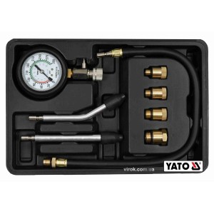 Компресометр для бензинових двигунів YATO: 0-2 МПа, зі спорядженням, 8 шт + кейс [6/240]
