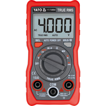 Мультиметр TRUE RMS електричних параметрів YATO з LCD-цифровим діапазоном 4000 від 2х1,5V;AA батар