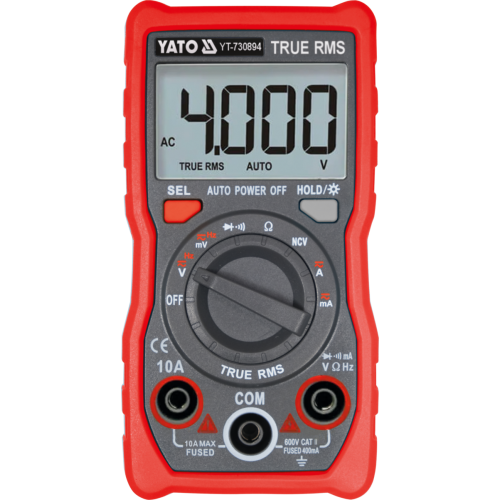 Мультиметр TRUE RMS електричних параметрів YATO з LCD-цифровим діапазоном 4000 від 2х1,5V;AA батар