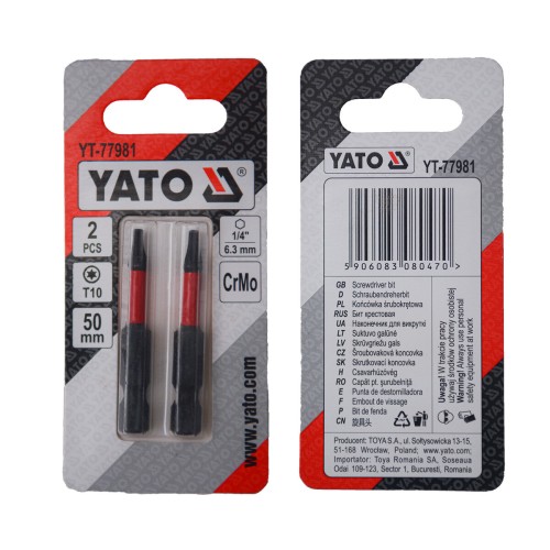Насадка викруткова YATO TORX T10 х 50 мм HEX 1/4