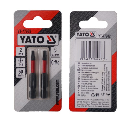 Насадка викруткова YATO TORX T15 х 50 мм. HEX 1/4