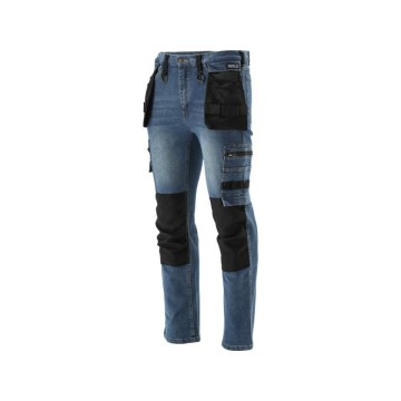 Штани робочі джинс стрейч YATO розмір L/XL- 98-106 см, ріст- 180-188см, тем-сині, 17 кишень, 71%(DW)